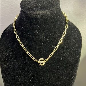 Gold Initial S  Bracelet with Crystal Accents # 114